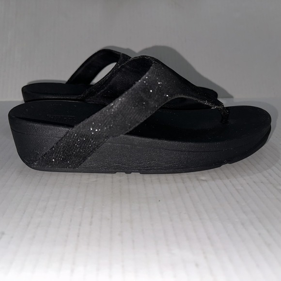 FitFlop Shoes Womens Size 8 Black Glitter Thong Wedge Sandals Comfort Toning - Picture 3 of 7